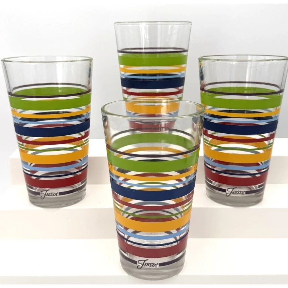 Libbey Fiestaware Tumblers Fiesta Stripes Mambo Drinking Glass 16oz Retired 4 Pc